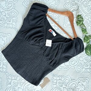 🆕 Free People Beach | Women’s Anette Cropped Black SweetHeart Cap Sleeve Tee L